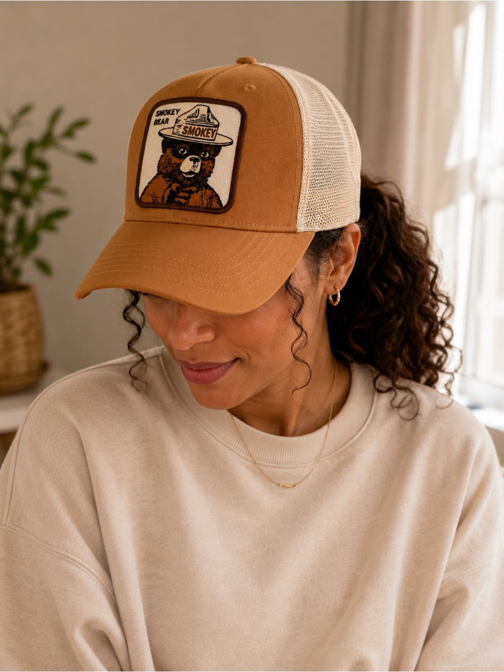 Smokey Bear Official Trucker Hat Tan Mesh Snapback NWT